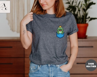 Cute Pocket Frog Shirt Frog Prince Graphic Tee Fairy Tale Animal Lover Gift Funny Green Frog Lover Shirt Cottagecore Amphibian Tee