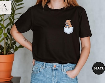 Capybara Pocket Shirt, Cute Baby Pup Capybara Tee, Animal lover Top, Funny Wildlife Aesthetic T-Shirt, Capybara Shirt Men, Capybara Gift