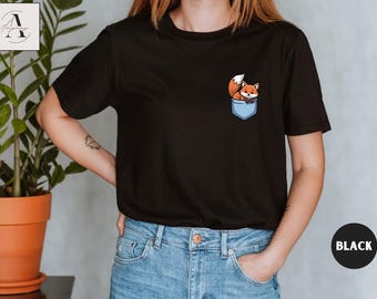 Cute Fox Pocket Shirt Fox Lover Kawaii Woodland Animal Tee Forest Adventure Nature Lover TShirt Minimalist Aesthetic Everyday Wear T-Shirt
