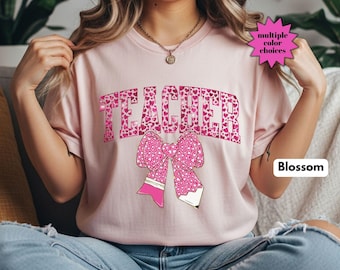 Teaher Bow Tshirt, Comfort Colors® Teacher Graphic Shirt, Teacher Gift, Back to School Shirt, Teachers Day Shirt