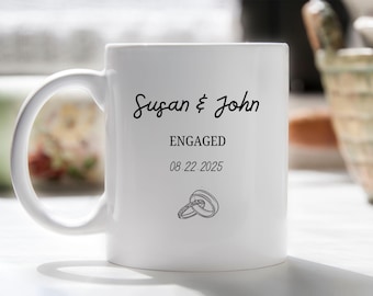Engaged Mug 2025 | Personalized Engagement Gift | Custom Couple Mug | Engagement Date Keepsake