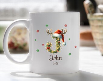 Personalized Christmas Mug | Custom Initial Letter Mug with Name & Year | Holiday Gift
