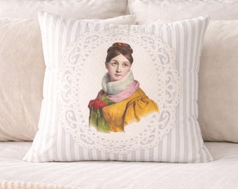 Vintage Portrait Pillow Cover, Victorian Decor, Feminine Room