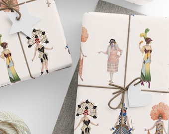 1920s Flapper Wrapping Paper, Vintage Party Gift Wrap, Theatrical Art Paper