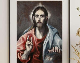 Jesus Christ Digital Download, Jesus Oil Painting Printable, El Greco Art, Saviour Painting, Religious Vintage Art, Jesus Christ Wall Art