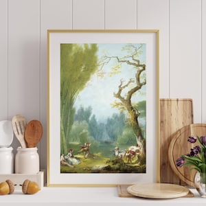 Landscape Oil Painting Print, Spring Summer Art,  French Oil Painting, Colorful Landscape Art Print, Vintage French Countryside II