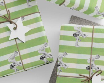 Retro Green Stripe Birthday Gift Wrap, Summer Fun Vintage Illustration