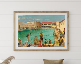 Mid-Century Poolside Art Print: Retro Summer Wall Decor