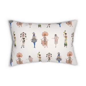Art Deco Lumbar Pillow: 1920s Flapper Girls Throw Cushion