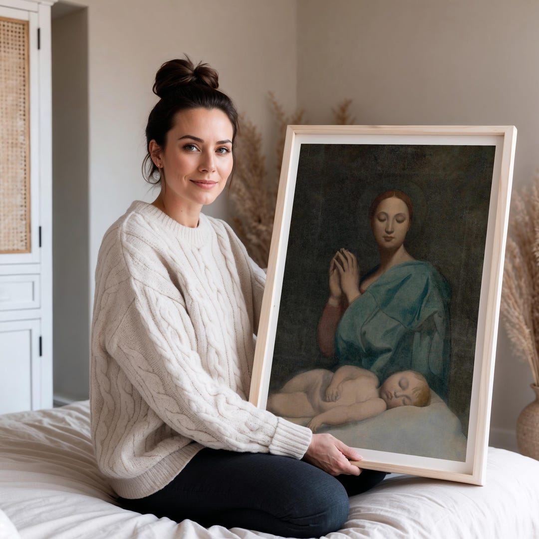 Mary and Baby Jesus Oil Painting Print | Rustic Vintage Wall Art for ...