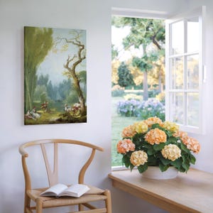 Vintage Rococo Canvas Art: French Bucolic Oil Painting Reproduction