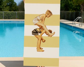 Vintage Boys Leap Frog Beach Towel: Retro Nautical Decor