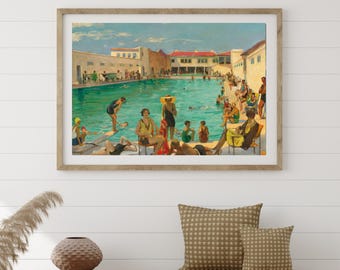 Poolside Art Print: Vintage 1930s Florida Painting (Digital Download)
