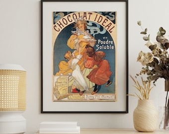 Downloadable Art | French Art Nouveau Print | Vintage Food Poster | Hot Chocolate Ad | Printable Wall Art Decor