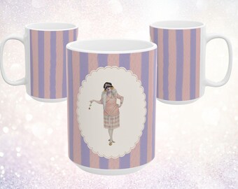 Vintage Actor Mug, Flapper 1920's Mug, Fun Pastel Stripe Coffee Cup