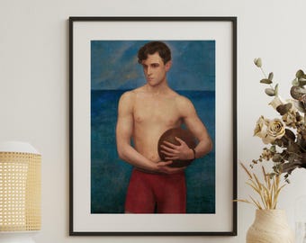 Male Figurative Art, Young Man Portrait Printable Art,  Vintage Art of Male Figure, Oil Painting Wall Art