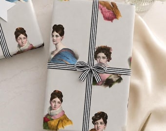 Geschenkpapier im viktorianischen Stil, Regency-Porträt-Geschenkpapier, Vintage-Illustrationen