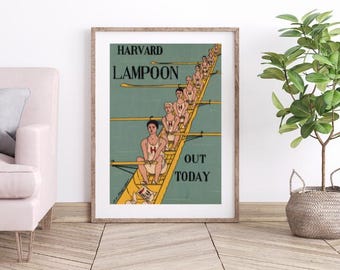 Vintage Harvard Rowing Poster: 1895 Lampoon Art Print (Digital Download)