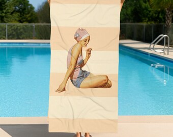 Vintage  Beach Girl Towel: Vintage Illustration, Summer Pool Accessory