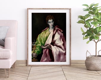 Saint John the Apostle Painting, Vintage Oil Painting, El Greco Artist, Catholic Art, Downloadable Print