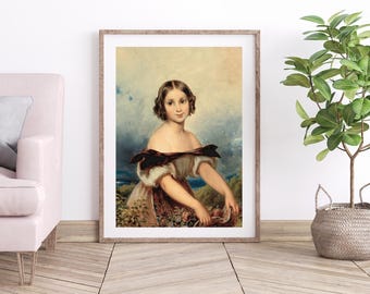 Romanticism Figurative Vintage Art Download | Feminine Wall Decor | Digital Download Vintage Art Print | Gift for Gardener | Garden Art