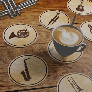 Laser Cut Musical Instrument Coasters: DIY Engraved Music Decor (Digital Download)