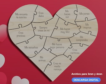 Spanish Love Phrases Puzzle Laser Cut File, Valentine's Gift (Digital Download)