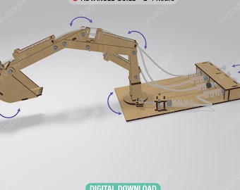 油圧ショベルのレーザーカットファイル｜木製STEMモデル、建設玩具（デジタルダウンロード）