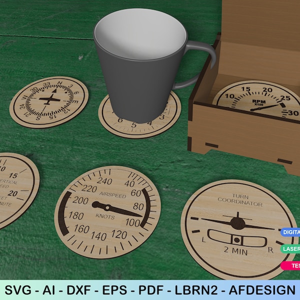Airplane Instrument Coasters SVG Laser Cut Files (Digital Download)