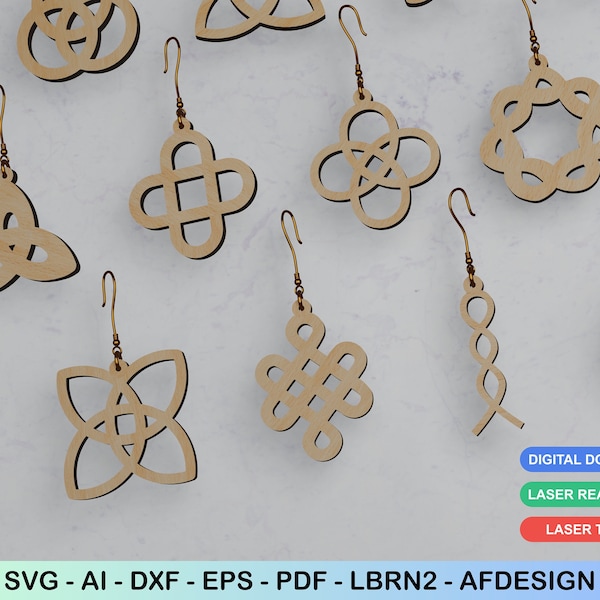 20 Earrings bundle laser cut celtic knot symbol templates | Wood earring jewelry digital download | SVG, AI, DXF, Eps, Pdf, Lbrn2, Afdesign