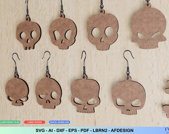 Skull Earrings Laser Cut Files: 20 SVG Templates (Digital Download)