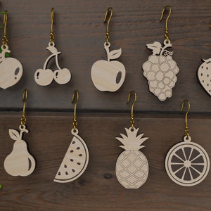 Plantillas de frutas cortadas con láser para aretes / Descarga digital de joyas de aretes de madera / Archivos SVG de aretes budle 9 modelos diferentes fáciles de cortar