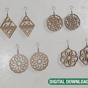 Laser geschnittene Ohrringe bündeln symmetrisch & Minimalist | Holzohrring Schmuck digitaler Download | 13 einzigartige Modelle fertig zum Schneiden | Mehrere Formate