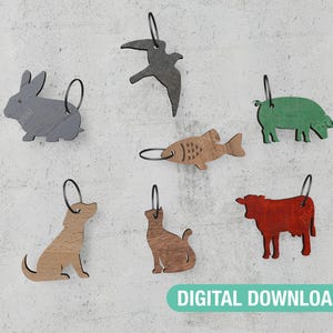 Laser Cut Files to create 7 Unique Animal Key Ring Holders Minimalist Design DIY Gift Idea for Crafters Digital Download Animal Key Holder.