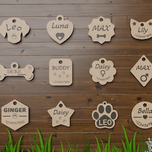 File di progettazione per targhette per animali tagliate al laser - Download immediato per targhette per collari fai da te - Modello per targhette per animali SVG personalizzabile - Accessori per animali stampabili