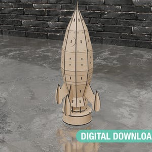 Diversão com motor de foguete faça você mesmo: arquivos cortados a laser para um projeto envolvente. Kit de decoração espacial de foguete giratório para aprendizado STEM emocionante com design motorizado