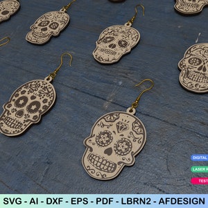 Laser geschnitten Dateien Ohrringe Schädel Designs DIY Holz Schmuck Vorlagen digitaler Download Bundle lustige Schädel Ohrringe Laser cut svg