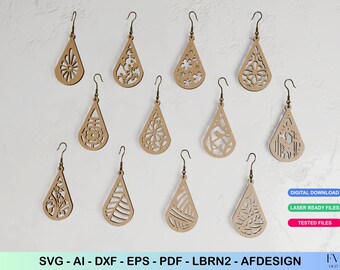 Teardrop Flower Earrings Laser Cut File (Digital Download)