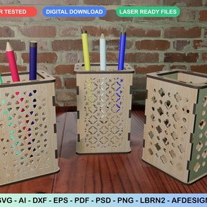 Penhouder - 3 modellen - SVG lasergesneden bestanden digitale download. Ideale vectoren voor lasergesneden geschenken en lasergesneden decor. Lasergesneden bestandsformaat.