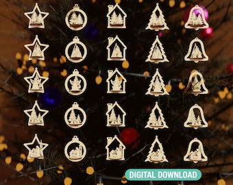 3D Christmas Ornaments Laser Cut Files: 25 Unique Designs (Digital Download)