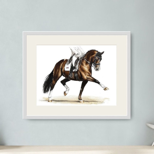 Dressur Pferde Bild von Valegro KWPN als Kunstdruck, Aquarell Illustration aus dem Reitsport, Pferde Malerei als Druck