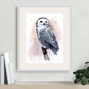 Watercolor Snowy Owl Art Print – Hand Painted Owl Art, Nature Illustration, Bird Portrait, Wall Art Print