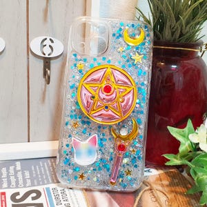 Blue Heart Glitter Phone Case with a Star Compact for iPhone and Samsung Phones / Guardian Moon Case / Sailor Case