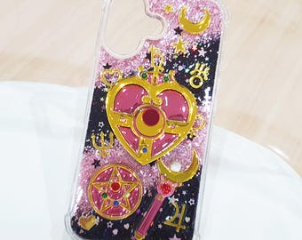 Magical Girl Phone Case: Pink Glitter Resin with Heart Charm