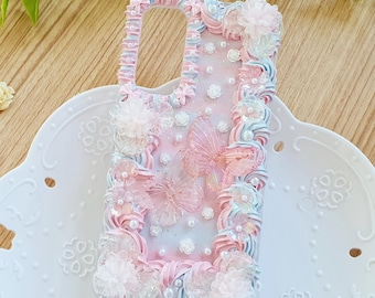 Luxury Handmade Decoden Phone Case: Butterfly & Flower Theme