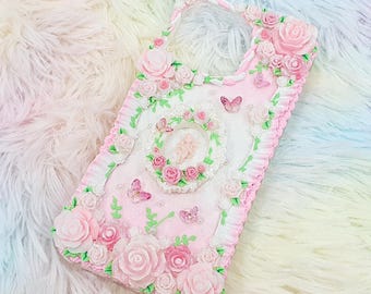 Handmade Rococo Floral Decoden Phone Case: Custom Name