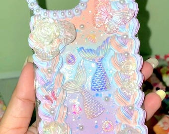 Handmade Decoden Mermaid Phone Case: Pastel iPhone & Samsung