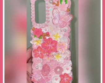 Handmade Pink Cherry Blossom Decoden Phone Case: Rococo Style