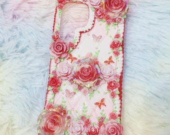 Telefoonhoesje Red Rose Decoden: 3D-harsbloem en vlinder