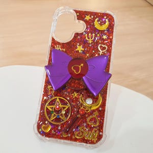 Estetiskt Mars-tema mobilskal - Röd glitterharts med stor rosett (valfritt telefongrepp)